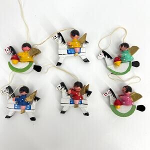 Vintage Miniature Wooden Hand Painted Angel Ornaments Lot of 6